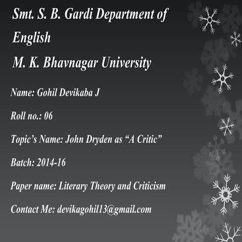 John Dryden as a critic