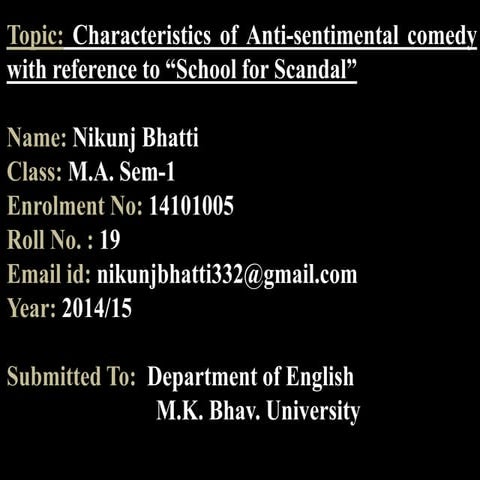 Anti-sentimental comedy | PPTX