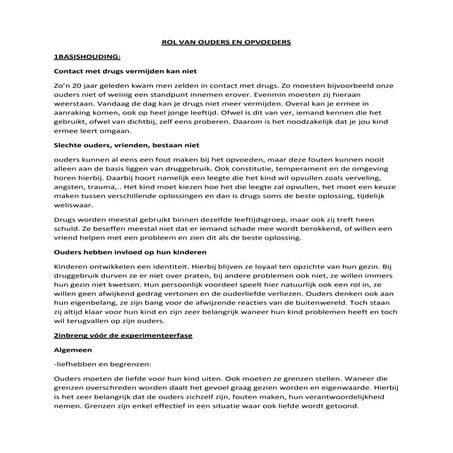 Rol Van Ouders En Opvoeders Artikel Samenvatting