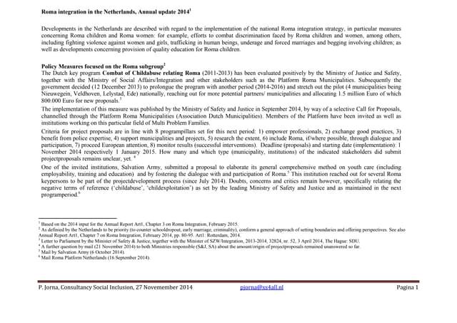 Roma integration 2014, update the Netherlands