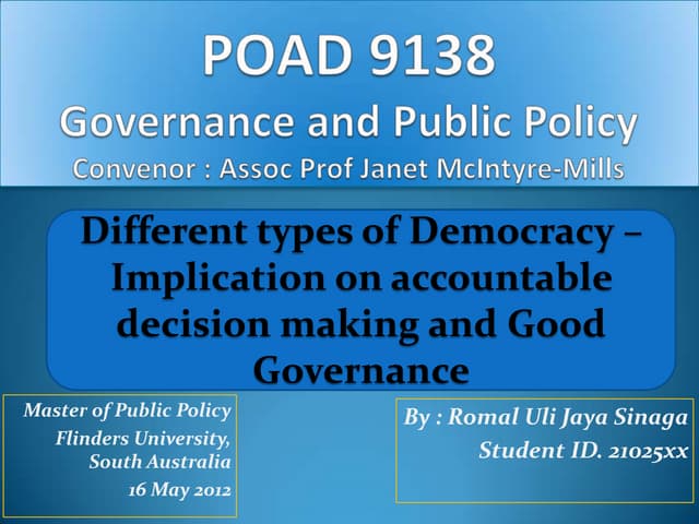 Governance and Public Policy: Different Types of Democracy