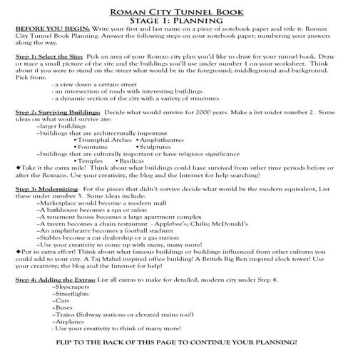 Roman city tunnel book stage 1 planning directions