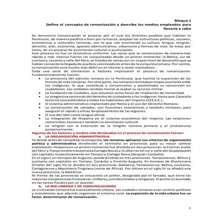 Bloque 1.  Define el concepto de romanización y describe los medios empleados para llevarla a cabo