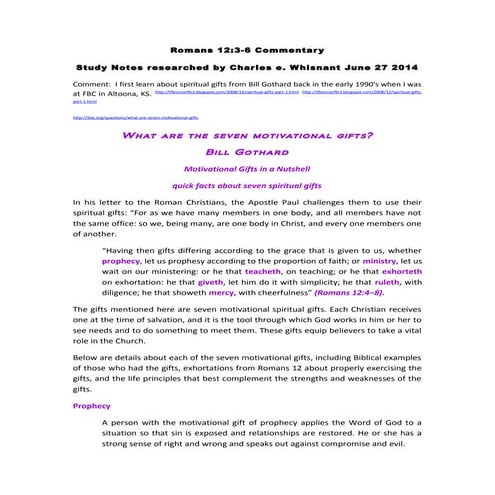 Romans 12 3 to 5 exposition  spiritual gifts 07 04 14