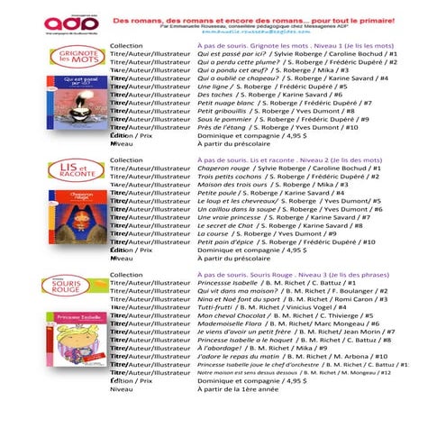 Suggestions de romans pour tous les cycles du primaire. | PDF