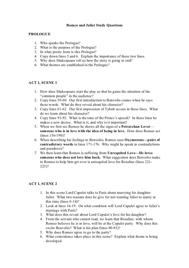 Romeo And juliet study questions Romeo And juliet study questions