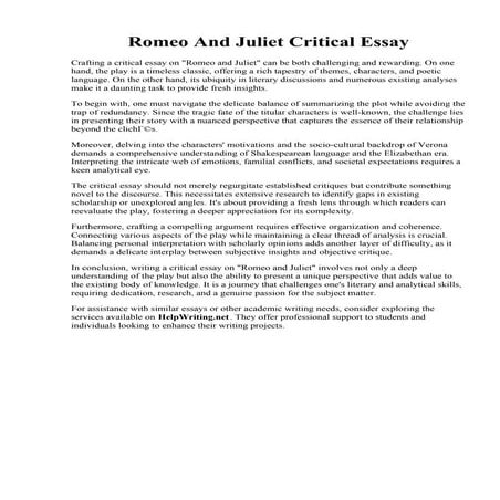 Romeo And Juliet Critical Essay