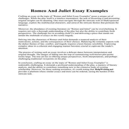 Romeo And Juliet Precis Romeo And Juliet Essay Examples. Romeo and Juliet Essays GradeSaver