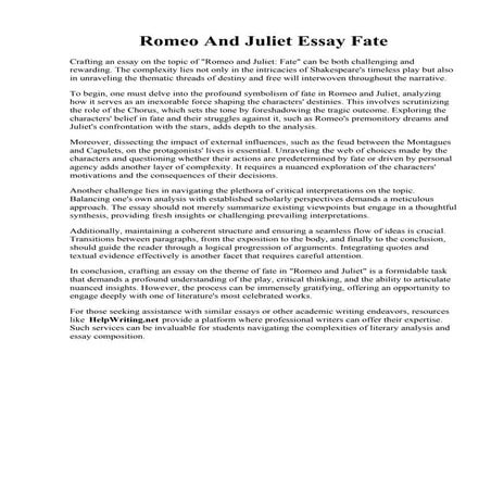 Romeo And Juliet Essay Fate