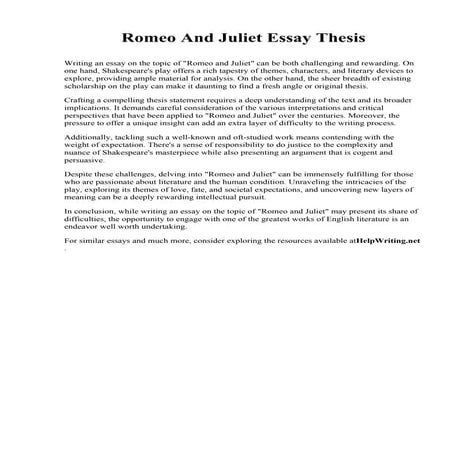 Romeo And Juliet Essay Thesis. Baptist Health College Little Rock
