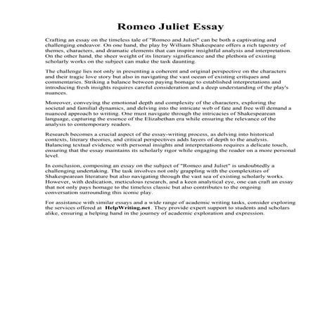 Romeo Juliet Essay. Romeo and Juliet Essays  GradeSaver - How to Write Romeo ...