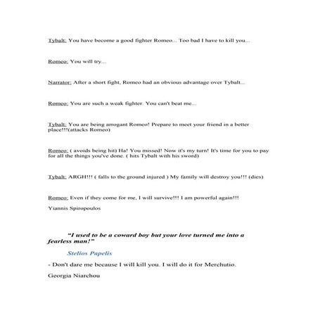 Romeo's sentence before killing Tybalt