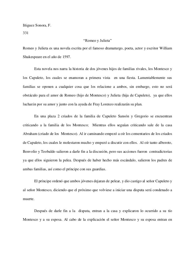 Reporte de lectura "Romeo y julieta"