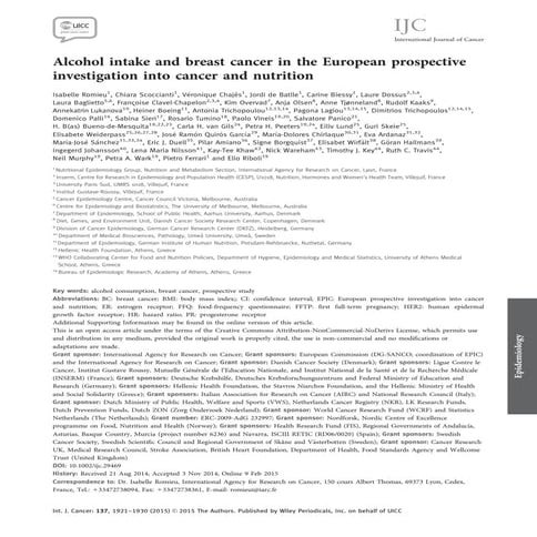 Alcohol intake and breast cancer in the European prospective investigation in...