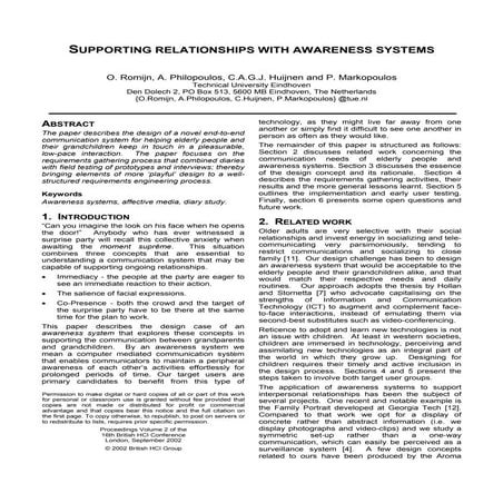 Supporting relationships with awareness systems