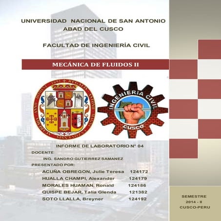 LABORATORIO N°4 (SISTEMAS DE MEDIDA DE FLUJO)-MECANICA DE FLUIDOS II- UNSAAC-...