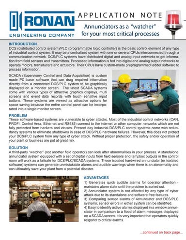Cyber Defense - Annunciators as watcher for critical process applications