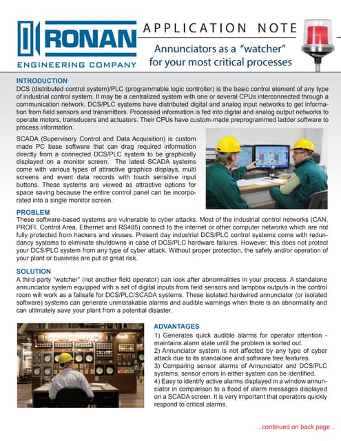 Cyber Defense - Annunciators as watcher for critical process applications