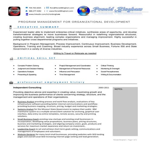 Ron Bingham Professional Resume