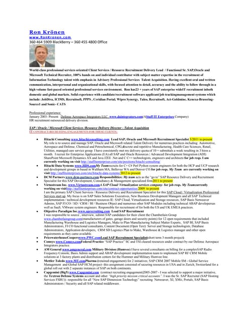 Ron krönen resume 2013  sap oracle microsoft recruitment lead