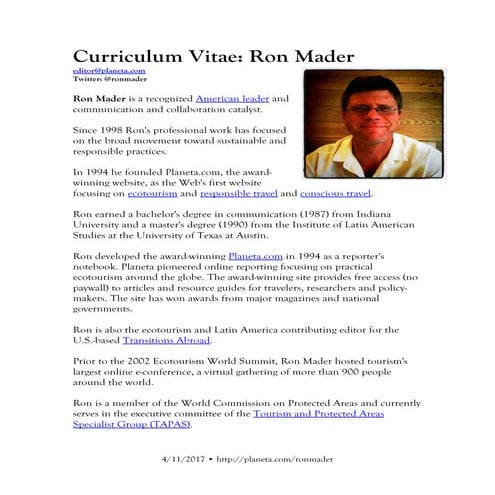 Ron Mader's Curriculum Vitae