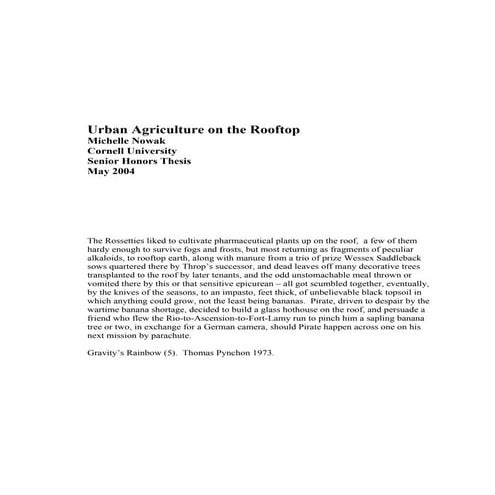 Urban Agriculture on the Rooftop | PDF