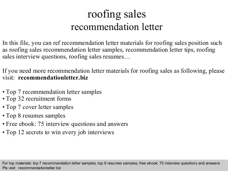 roofing sales recommendation letter