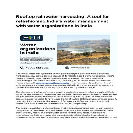 Rooftop rainwater harvesting- A tool for refashioning India’s water managemen...