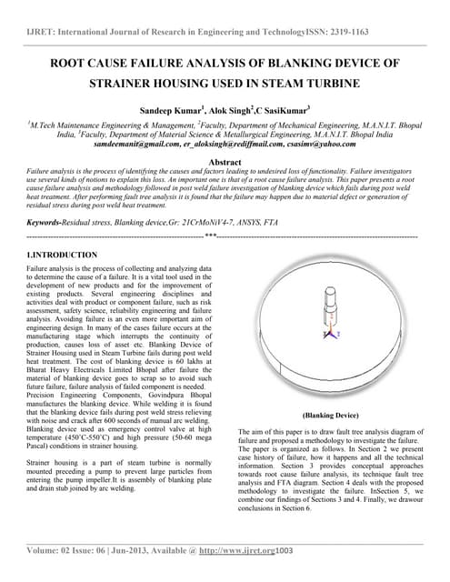 Root cause failure analysis of blanking device of strainer housing used in st...