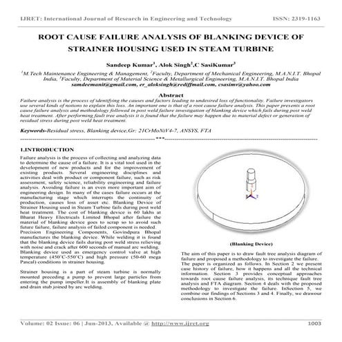 Root cause failure analysis of blanking device of strainer housing used in st...