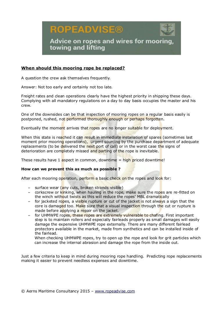 Ropeadvise onboard inspectionmooring rope inspection criteria