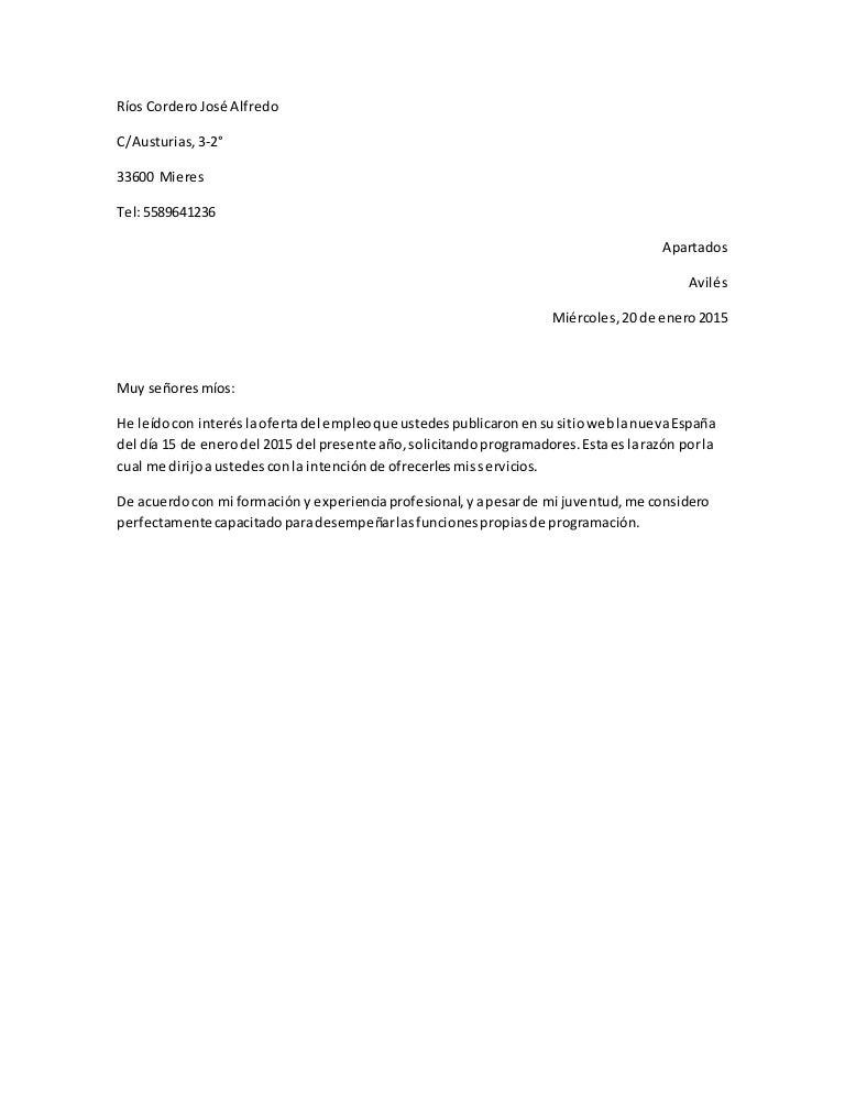 carta para trabajo