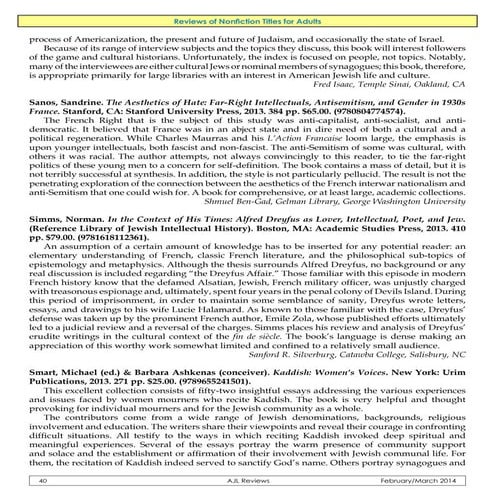 Book reviews published in Association of Jewish Libraries Reviews for Feb/Mar...