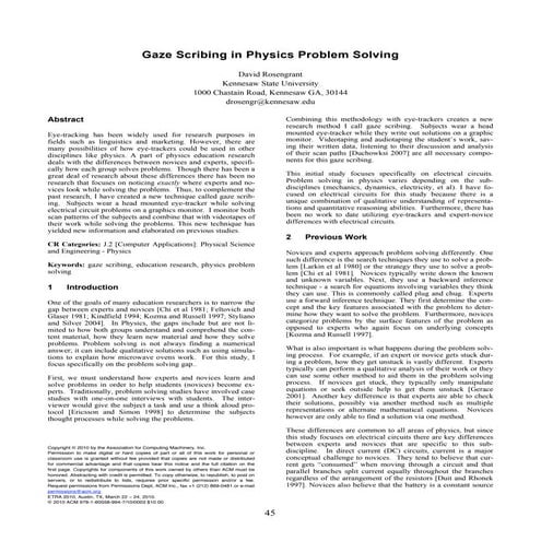 Rosengrant Gaze Scribing In Physics Problem Solving