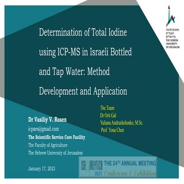 Determination of Total Iodine using ICP-MS in Israeli Bottled and Tap Water: ...