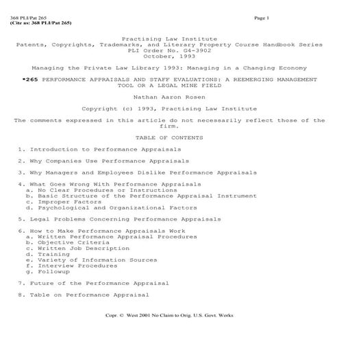 Nathan Rosen PLI 1993 performance appraisals and staff evaluations a reemergi...