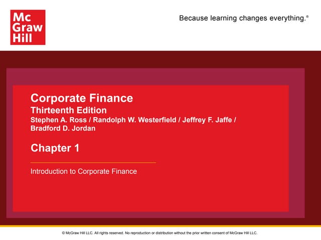 Ross_Corporate_13e_CH01-Introduction to Corporate Finance | PPTX