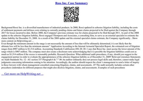 Ross Inc. Case Summary