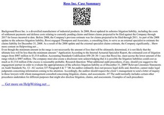 Ross Inc. Case Summary