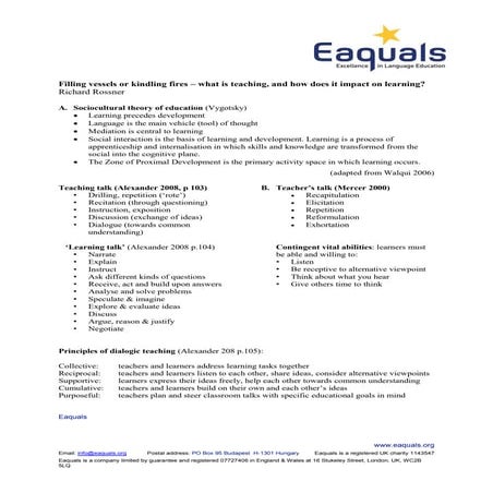 Filling vessels or kindling fires – what is teaching, and how does it impact ...