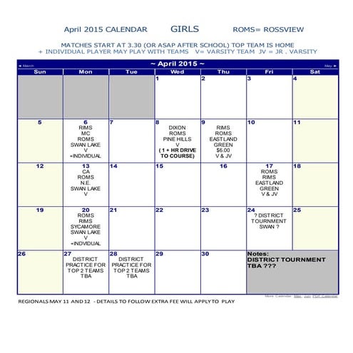 Rossview golf girls april 2015-calendar