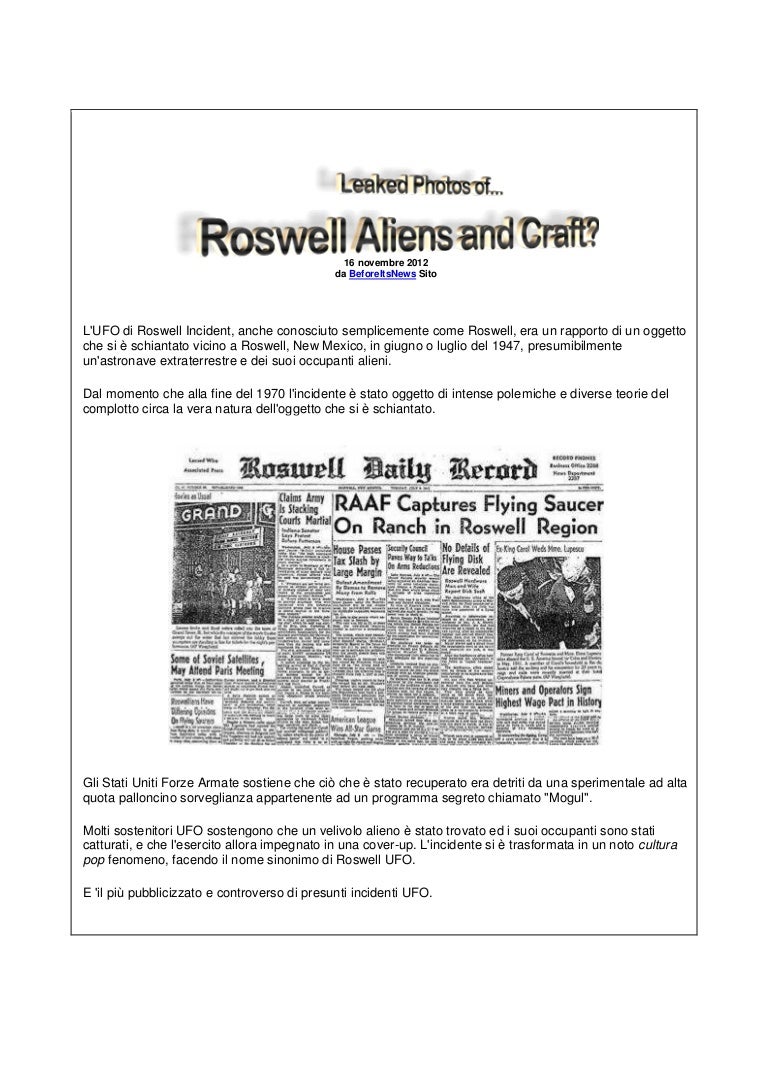 Roswell aliens and craft