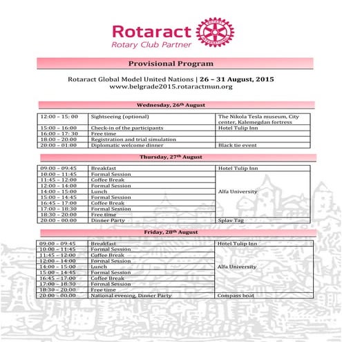 Rotaract Global Model UN 2015 Belgrade AGENDA