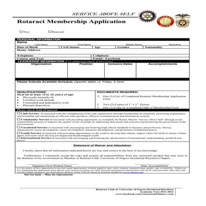 Rotaract Club of UNO-R membership application form