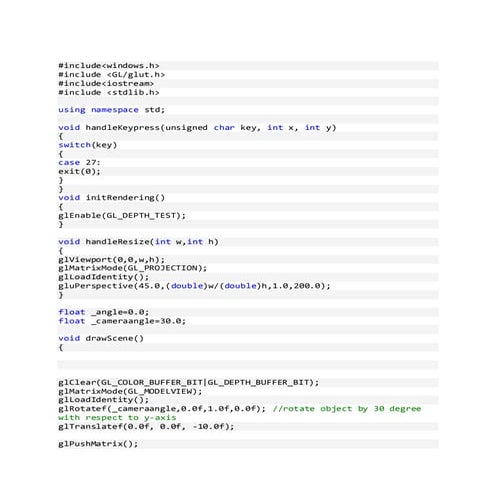 Rotate an object in open gl(glut) sample example with source