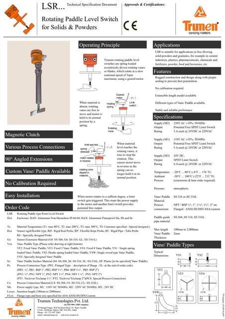 Vibrating Fork Level Switch | Trumen Technologies Pvt Ltd | PDF