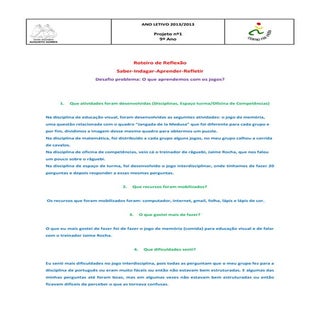 Roteiro de reflexão - jogos