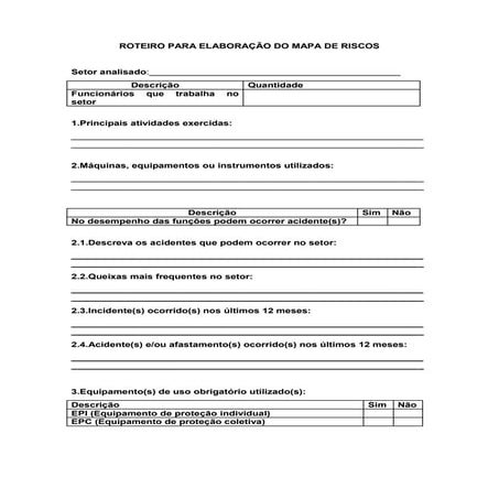 Roteiro para elaboração do mapa de riscos | PDF