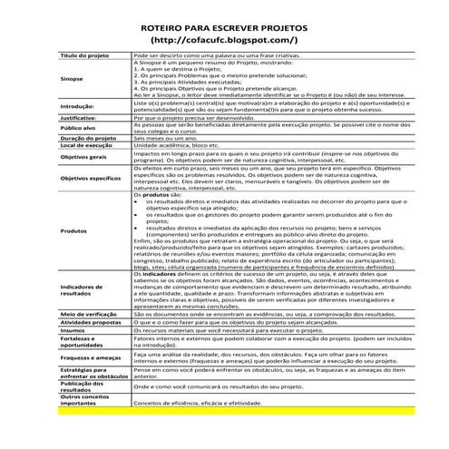 Roteiro para escrever projetos