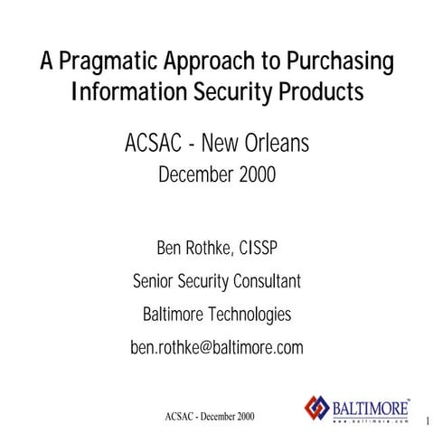 Rothke - A Pragmatic Approach To Purchasing Information Security Products
